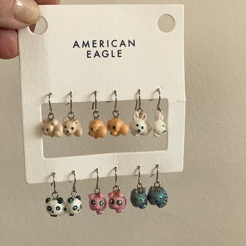Cute animals 6 dangling earrings puppy kitten panda bunny cub fox piggy